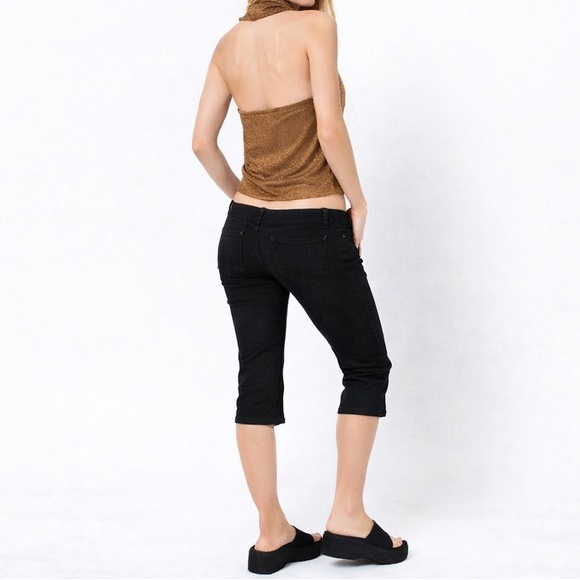 Vintage 90s Santoray Italy Wrap Around Halter Top Gold Tan Size Small - Picture 2 of 5